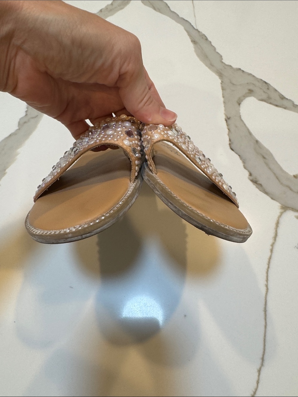 Girls art class Tan Slide Sandals with Pearls & Rhinestones size 3 - Picture 4 of 4